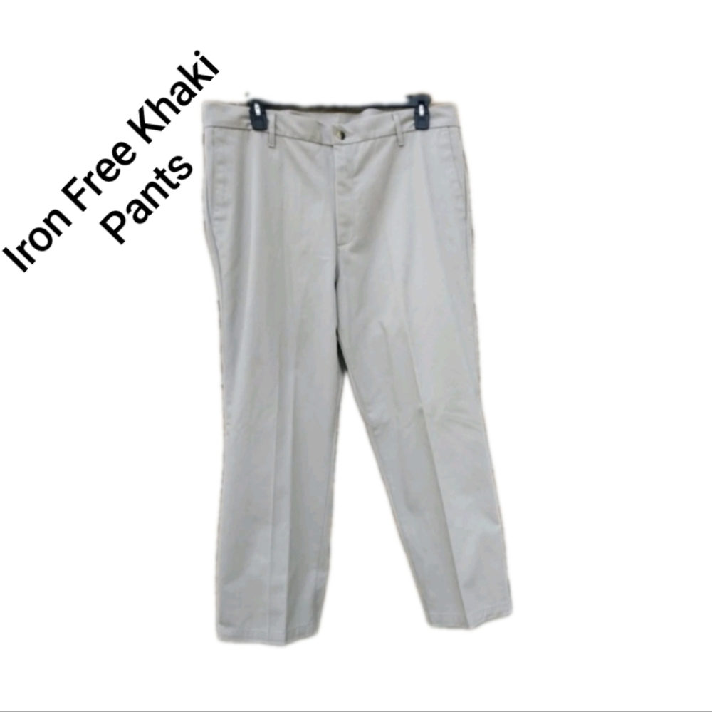 👖Men's Khaki Pants 38X29 Iron Free Premium Classic Fit Flat Front